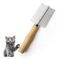 HKM-800787 Double-Sided Pet Grooming Brush with Wooden Handle for Mats, Tangles, and Debris Removal