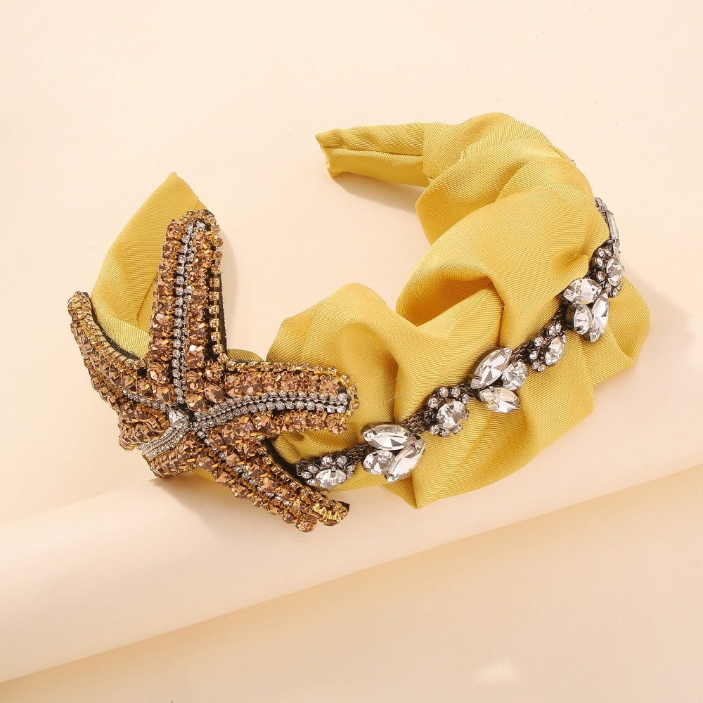 HKM-847891 Exaggerated Starfish Headband with Imitation Diamonds and Claw Chain in Multiple Colors