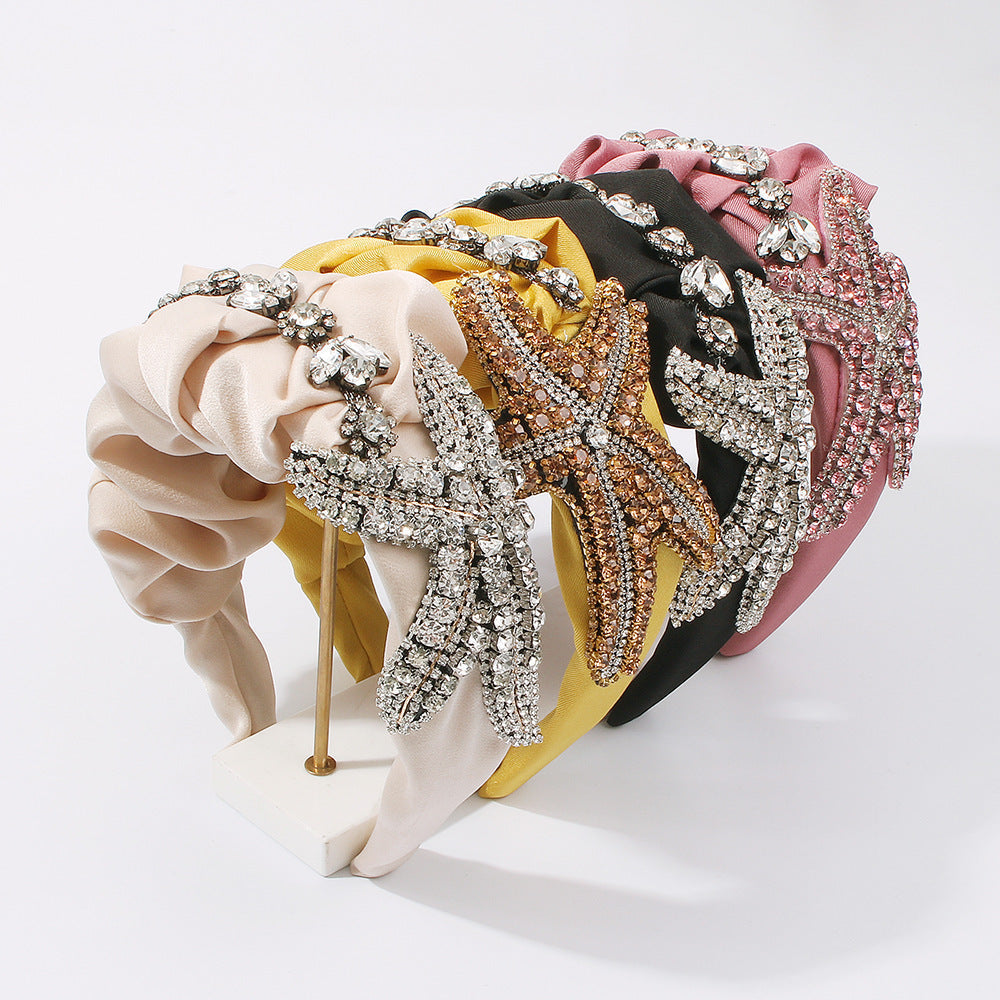 HKM-847891 Exaggerated Starfish Headband with Imitation Diamonds and Claw Chain in Multiple Colors