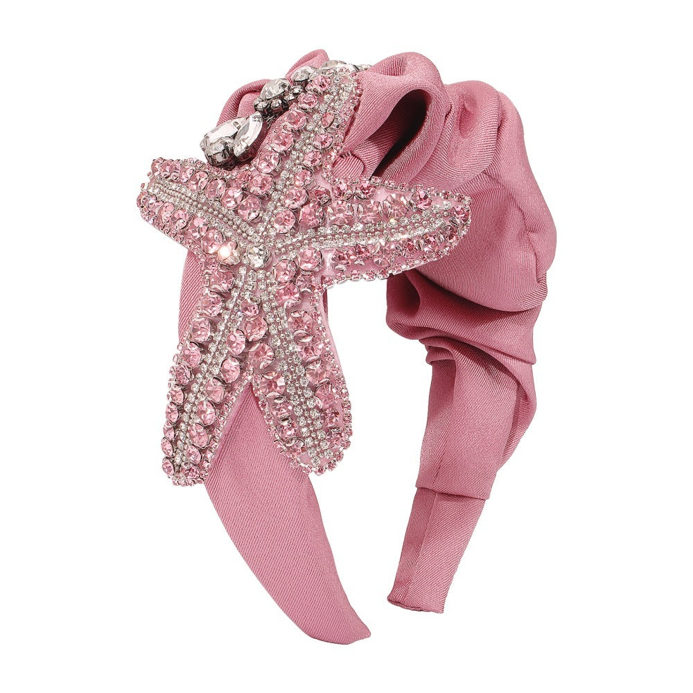 HKM-847891 Exaggerated Starfish Headband with Imitation Diamonds and Claw Chain in Multiple Colors