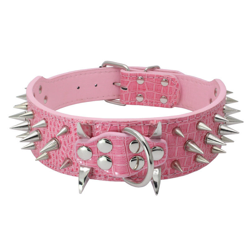 HKM-672659 Spiked Leather Dog Collar with Adjustable Fit for Large Breeds