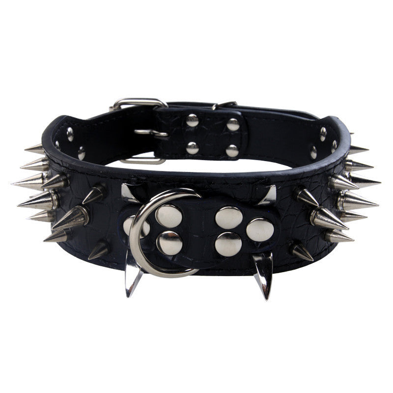 HKM-672659 Spiked Leather Dog Collar with Adjustable Fit for Large Breeds