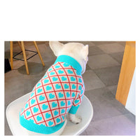HKM-372819 Warm Blue Peach Heart Sweater for Pugs, Teddy, Bichon, Schnauzer, Shiba Inu and More