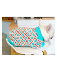HKM-372819 Warm Blue Peach Heart Sweater for Pugs, Teddy, Bichon, Schnauzer, Shiba Inu and More