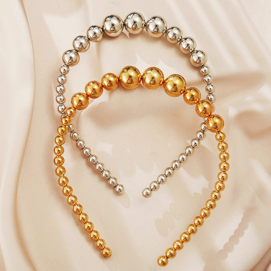 HKM-962003 Creative Retro Women's Alloy Headwear Set with Geometric Styling - Round Bead Hair Band in Gold and Silver