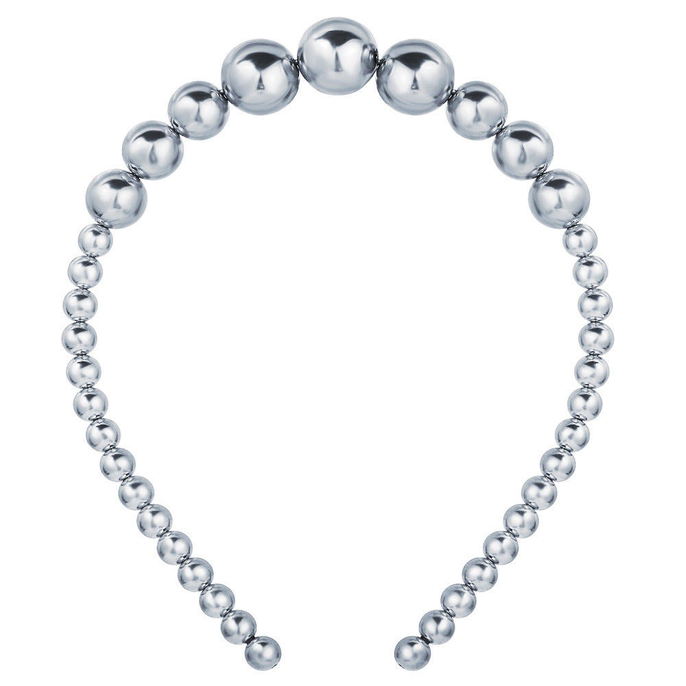 HKM-962003 Creative Retro Women's Alloy Headwear Set with Geometric Styling - Round Bead Hair Band in Gold and Silver