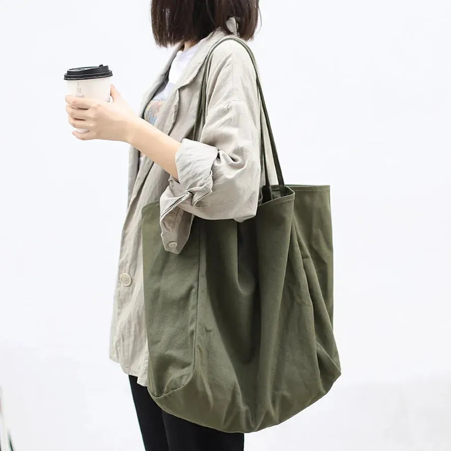 KTX-316179 Korean Style Large Canvas Shopping Bag - Simple Retro Shoulder Sling Bag