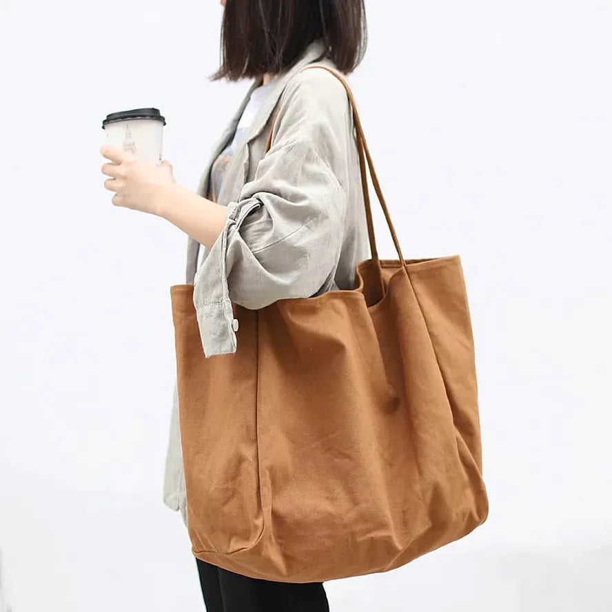 KTX-316179 Korean Style Large Canvas Shopping Bag - Simple Retro Shoulder Sling Bag