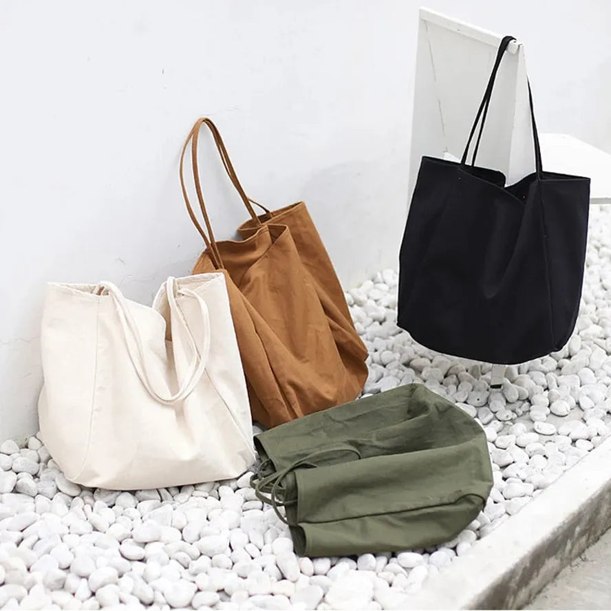 KTX-316179 Korean Style Large Canvas Shopping Bag - Simple Retro Shoulder Sling Bag