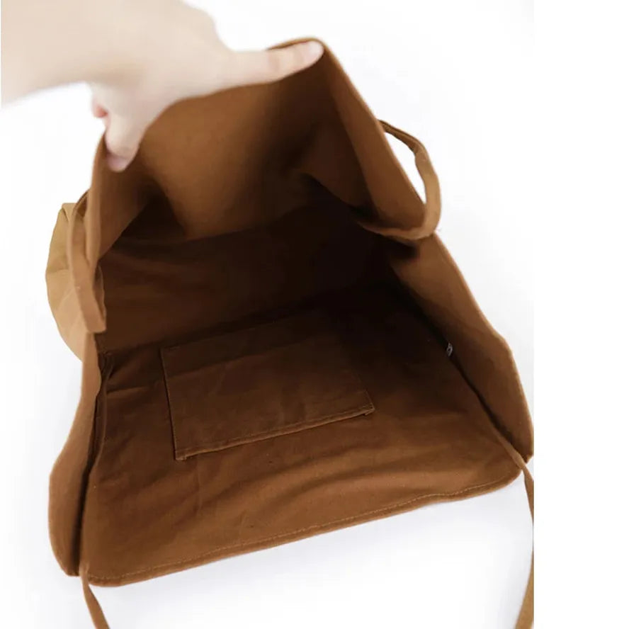 KTX-316179 Korean Style Large Canvas Shopping Bag - Simple Retro Shoulder Sling Bag