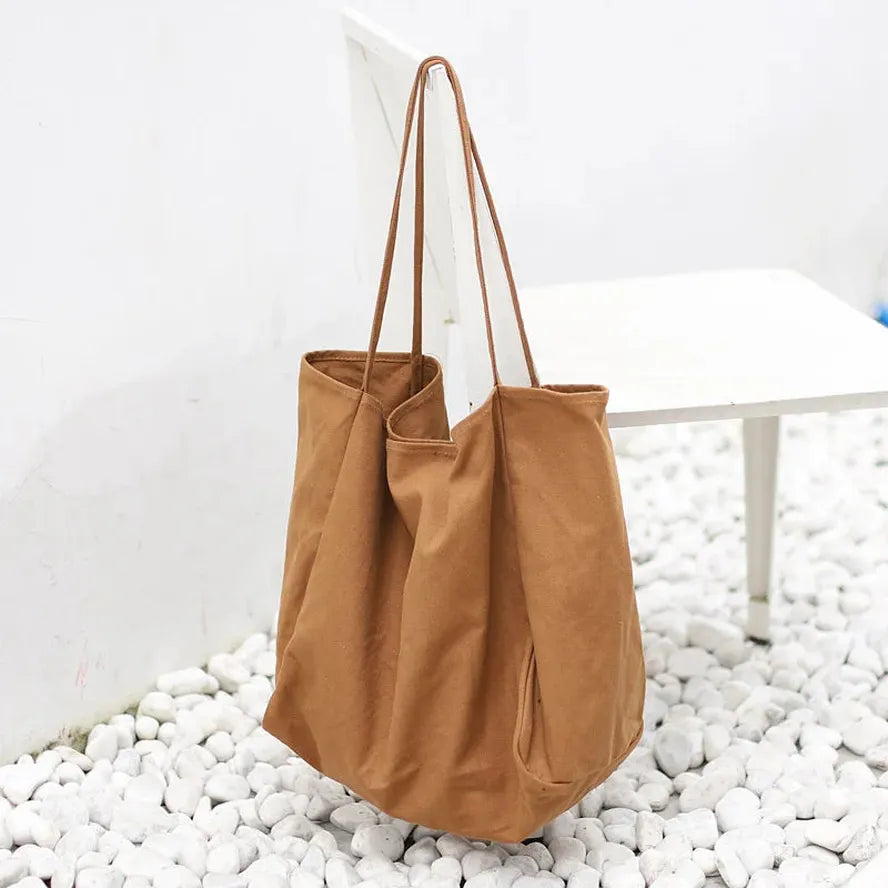 KTX-316179 Korean Style Large Canvas Shopping Bag - Simple Retro Shoulder Sling Bag