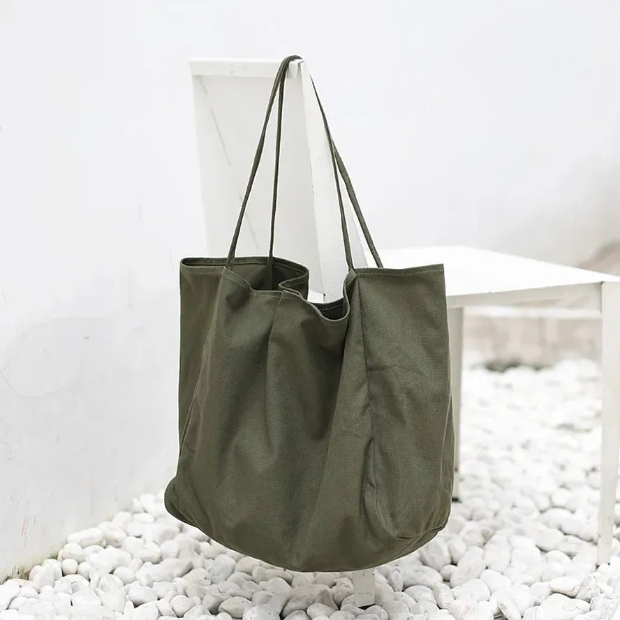 KTX-316179 Korean Style Large Canvas Shopping Bag - Simple Retro Shoulder Sling Bag