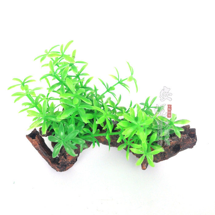 HKM-762515 Simulation Plant for Decorative Fish Tanks – Eco-Friendly Plastic Grass and Wood Design
