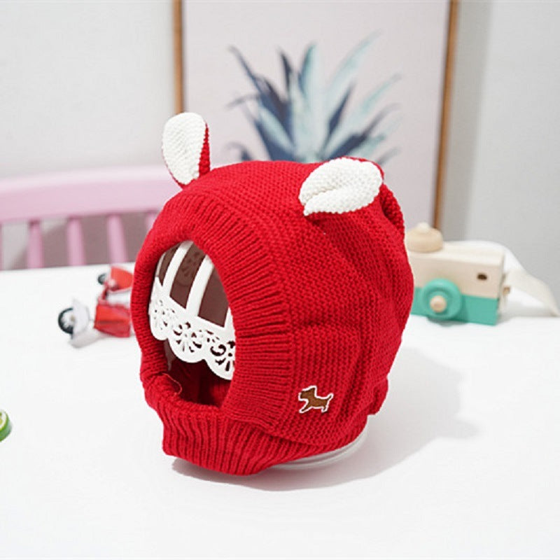 HKM-439827 Knitted Rabbit Ear Pet Hat for Small Pets - Soft Wool in Red, Gray, Beige