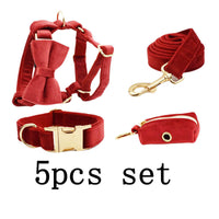 HKM-390739 Five-Piece Pet Collar and Leash Set with Bow, Vest, and Poop Bag for Dogs