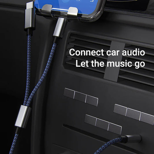 KTX-604179 3 in 1 Type C & 3.5mm Male to Male Aux Audio Splitter Cable for Car Audio Systems