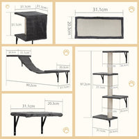 HKM-974099 Wall-Mounted Indoor Cat Tree Furniture Set with Scratch Board and Perches – 5 Pieces