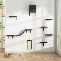 HKM-974099 Wall-Mounted Indoor Cat Tree Furniture Set with Scratch Board and Perches – 5 Pieces