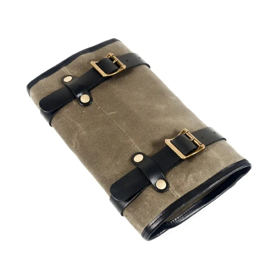 KTX-090067 Compact Motorcycle Repair Tool Bag in Cotton Canvas and Leather with Zipper Closure