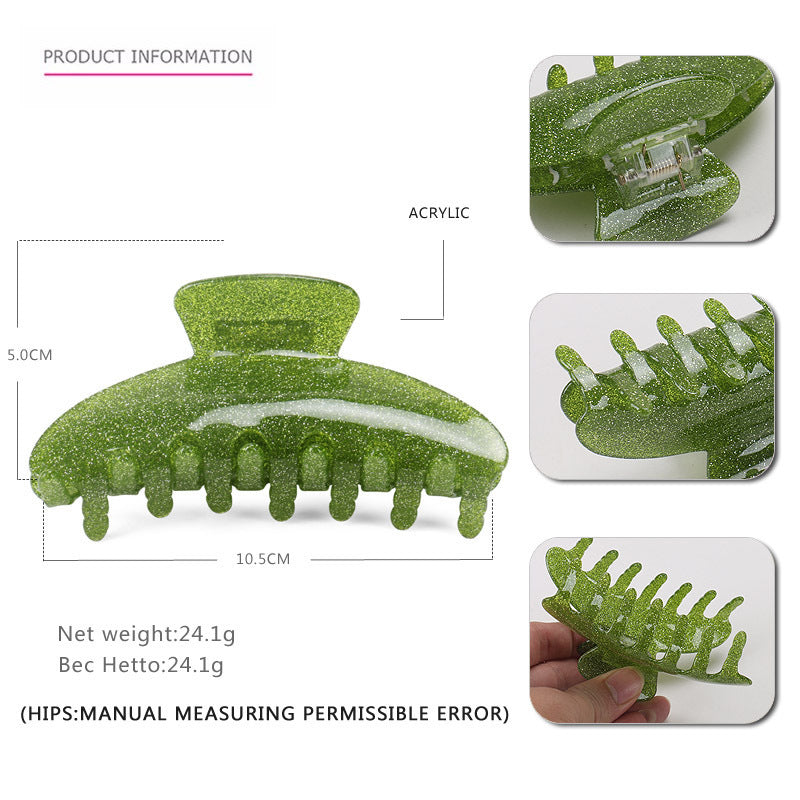 HKM-233363 Geometric Acrylic Glitter Hair Grab Clip for Women - Available in Pink, Green, Gray, Blue
