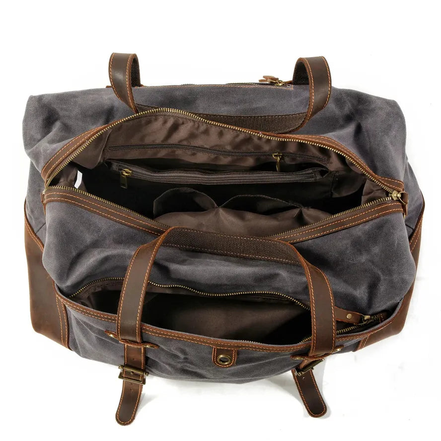 HKM-941587 Large Capacity Wax Canvas Travel Shoulder Bag for Men