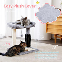 HKM-758227 4-in-1 Cat Tree with Sisal Scratching Posts, Plush Bed, Self-Grooming Brush, and Hanging Toys for Indoor Kittens