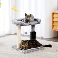 HKM-758227 4-in-1 Cat Tree with Sisal Scratching Posts, Plush Bed, Self-Grooming Brush, and Hanging Toys for Indoor Kittens