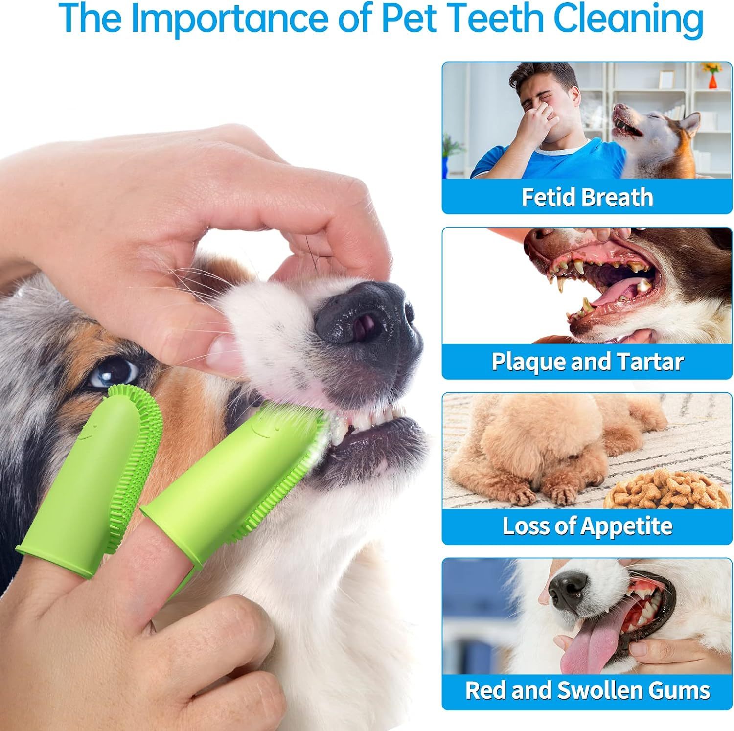 HKM-399827 Double Finger Toothbrush for Dogs and Cats with 800 Soft Bristles for Effective Dental Care