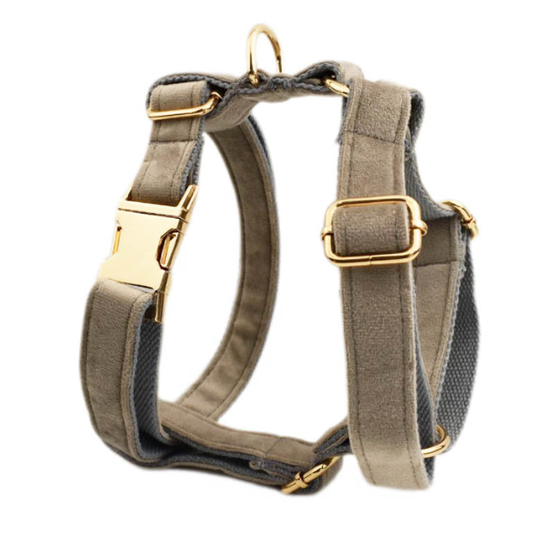 HKM-633619 Velvet Fabric Adjustable Dog Collar with Leash, Bow, Flower, Vest, and Poop Bag Set
