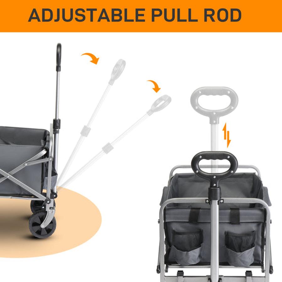 HKM-943507 Compact Garden Folding Cart with Grey Cloth and Silver Frame, 600D Oxford Fabric, Steel Frame, Flat Fold, 220lbs Capacity