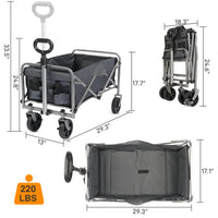 HKM-943507 Compact Garden Folding Cart with Grey Cloth and Silver Frame, 600D Oxford Fabric, Steel Frame, Flat Fold, 220lbs Capacity