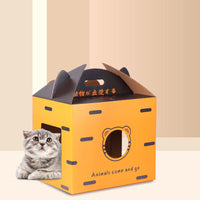 HKM-560467 Foldable Japanese Milk Nest with Corrugated Paper Design for Cats - Includes Various Scratch Board Options