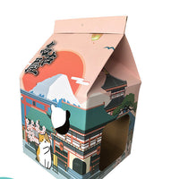 HKM-560467 Foldable Japanese Milk Nest with Corrugated Paper Design for Cats - Includes Various Scratch Board Options