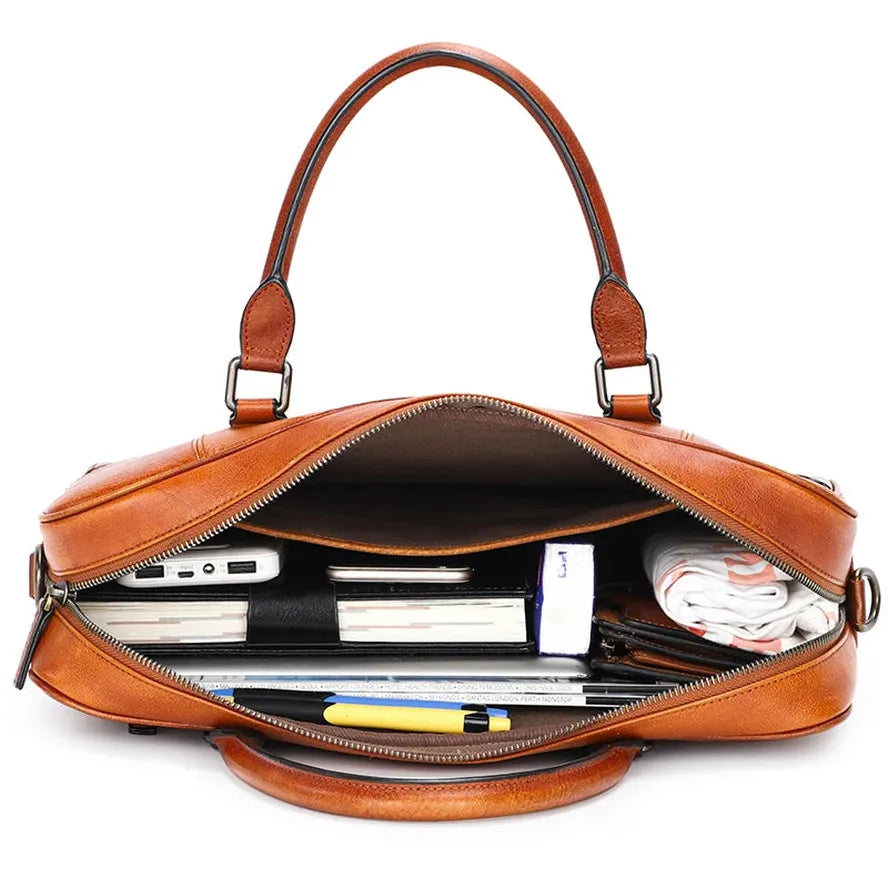 KTX-909459 Vintage Leather Laptop Briefcase for Men - Retro Handmade Fashion Bag