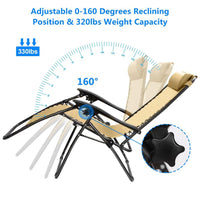 HKM-418067 Zero Gravity Lounge Chairs with Dual Side Tray and Stress Relief Pillow - Foldable, Max Load 330lbs, Set of 2 for Patio, Poolside, Beach