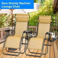HKM-418067 Zero Gravity Lounge Chairs with Dual Side Tray and Stress Relief Pillow - Foldable, Max Load 330lbs, Set of 2 for Patio, Poolside, Beach