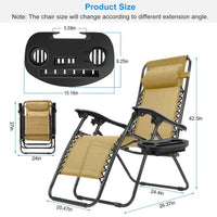 HKM-418067 Zero Gravity Lounge Chairs with Dual Side Tray and Stress Relief Pillow - Foldable, Max Load 330lbs, Set of 2 for Patio, Poolside, Beach