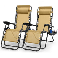 HKM-418067 Zero Gravity Lounge Chairs with Dual Side Tray and Stress Relief Pillow - Foldable, Max Load 330lbs, Set of 2 for Patio, Poolside, Beach