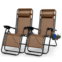 HKM-418067 Zero Gravity Lounge Chairs with Dual Side Tray and Stress Relief Pillow - Foldable, Max Load 330lbs, Set of 2 for Patio, Poolside, Beach