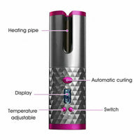 HKM-106131 Cordless Auto Rotating Curling Iron with LCD Display and Ceramic Technology for Effortless Waves