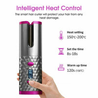 HKM-106131 Cordless Auto Rotating Curling Iron with LCD Display and Ceramic Technology for Effortless Waves