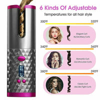 HKM-106131 Cordless Auto Rotating Curling Iron with LCD Display and Ceramic Technology for Effortless Waves