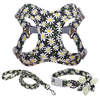 HKM-392595 Dog Traction Rope Vest Collar with Chest Strap and Decorative Flowers, Sizes S/M/L