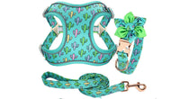 HKM-392595 Dog Traction Rope Vest Collar with Chest Strap and Decorative Flowers, Sizes S/M/L