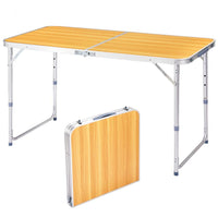 HKM-990931 Portable 4ft Wood Grain Folding Table with Aluminum Alloy Frame, Supports Up to 50kg