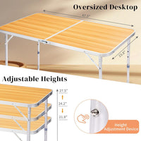 HKM-990931 Portable 4ft Wood Grain Folding Table with Aluminum Alloy Frame, Supports Up to 50kg