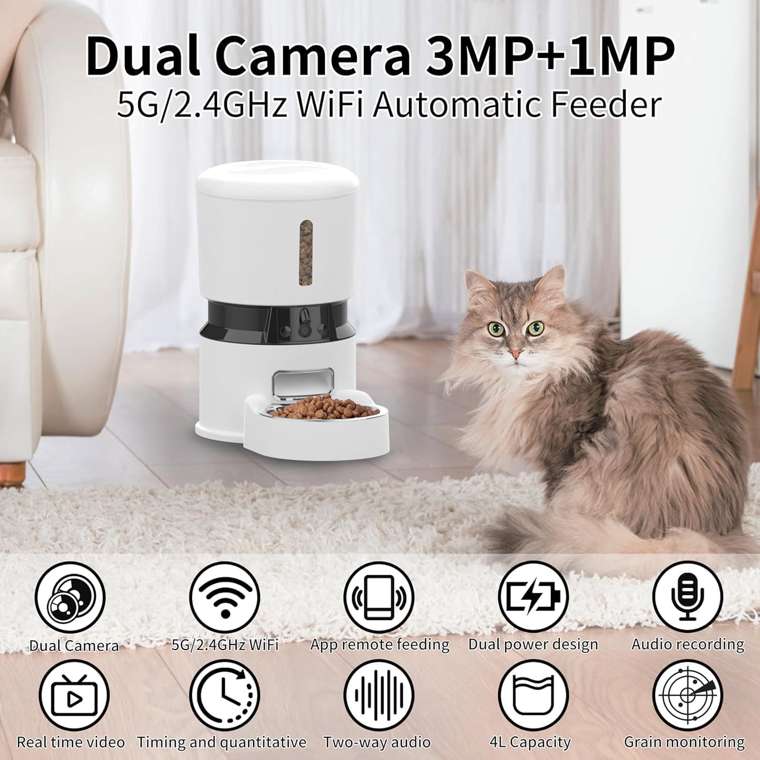 HKM-951379 Automatic Pet Feeder with 1080P HD Camera and Smart APP Control – 4L Capacity for Timed Meals