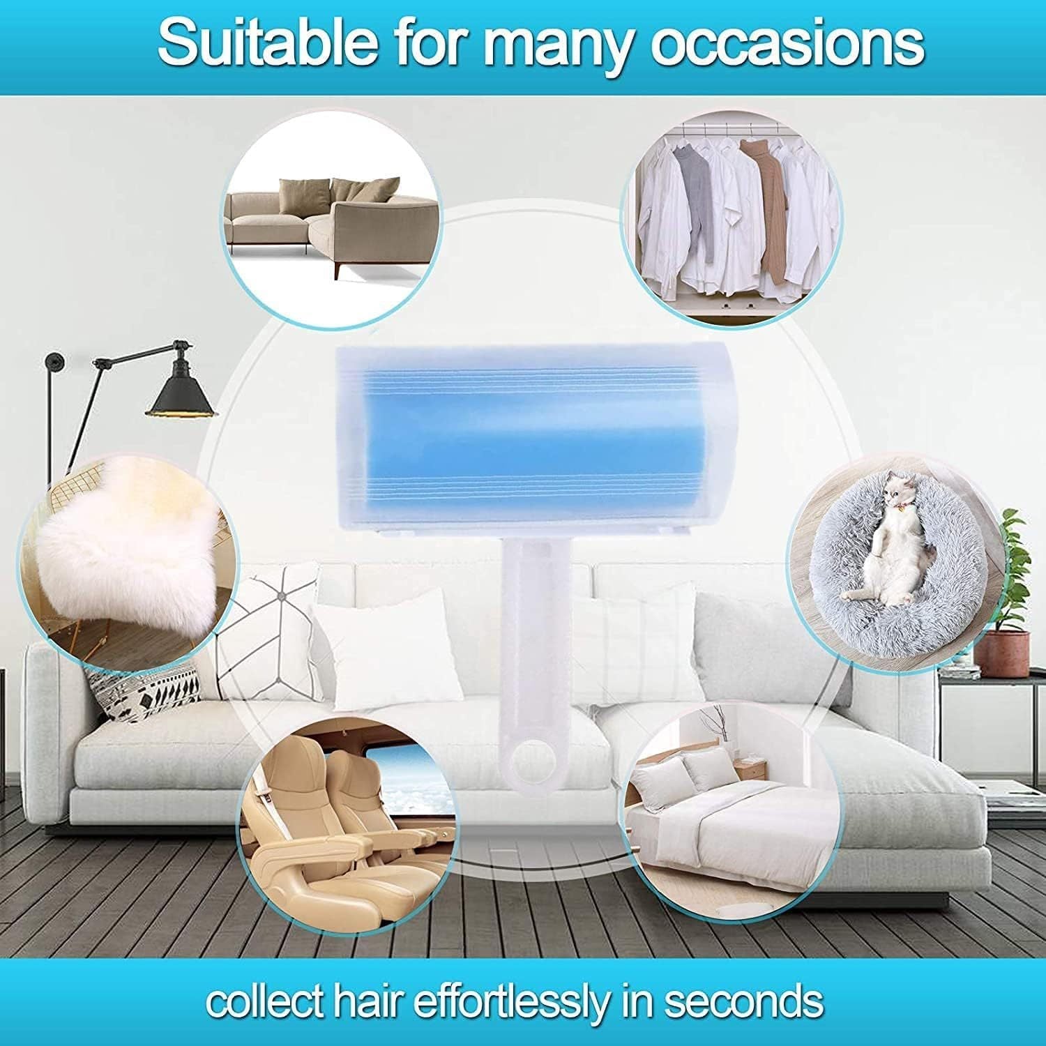 HKM-379411 Reusable Washable Lint Roller for Dog and Cat Hair Removal ¨C Easy to Clean and Portable Pet Hair Cleaner