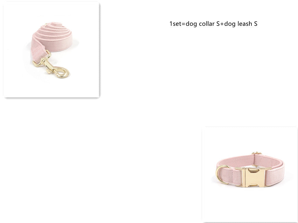 HKM-218835 Pink Velvet Dog Collar with Gold Buckle and Matching Leash