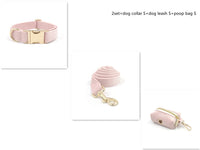 HKM-218835 Pink Velvet Dog Collar with Gold Buckle and Matching Leash